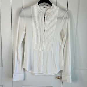 Theory Women's White Tuxedo Bib Button-Up Shirt | Large
